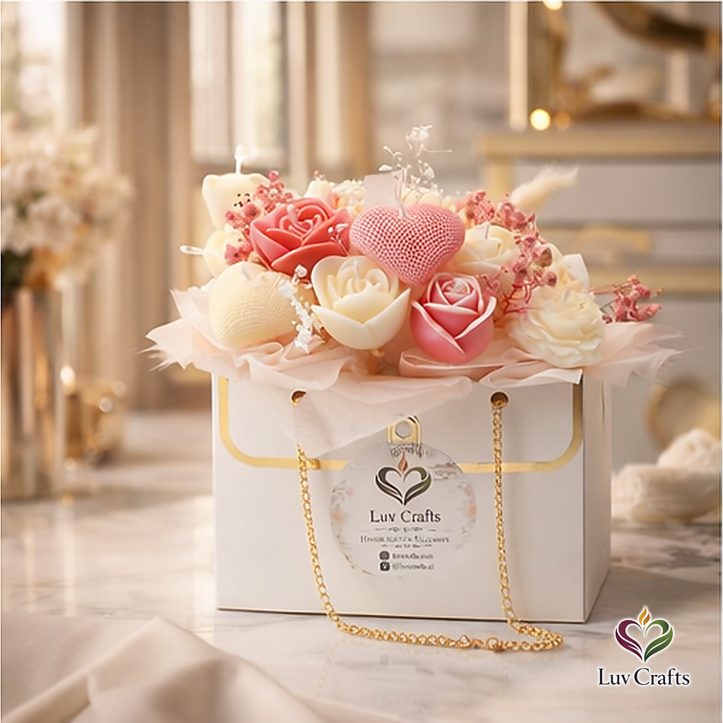 Blush Ivory Bloom Bag – Luxury Flower Candle Bouquet
