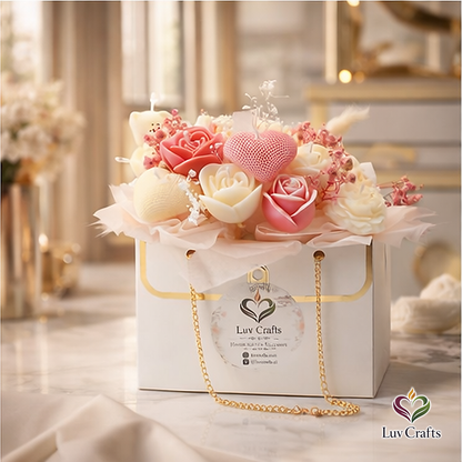 Blush Ivory Bloom Bag – Luxury Flower Candle Bouquet
