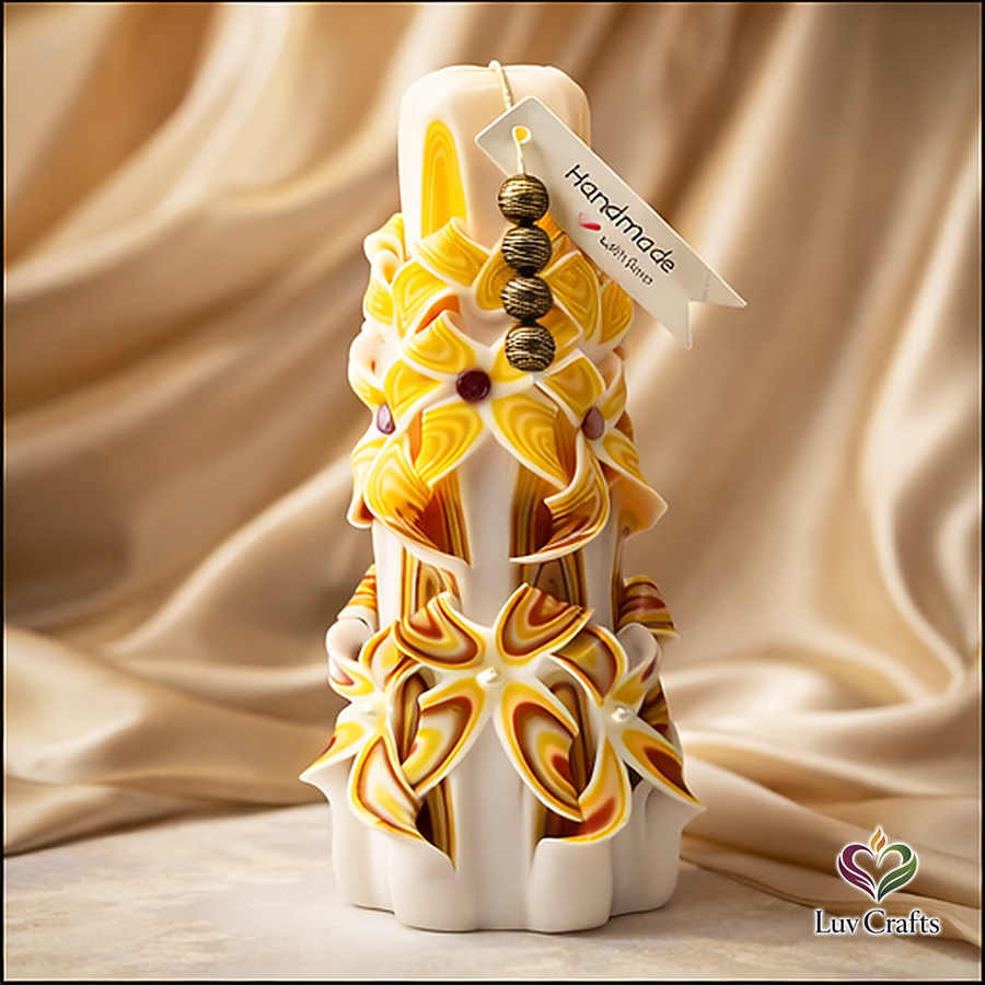 Golden Ember Ribbons – Hand-Carved Luxury Candle