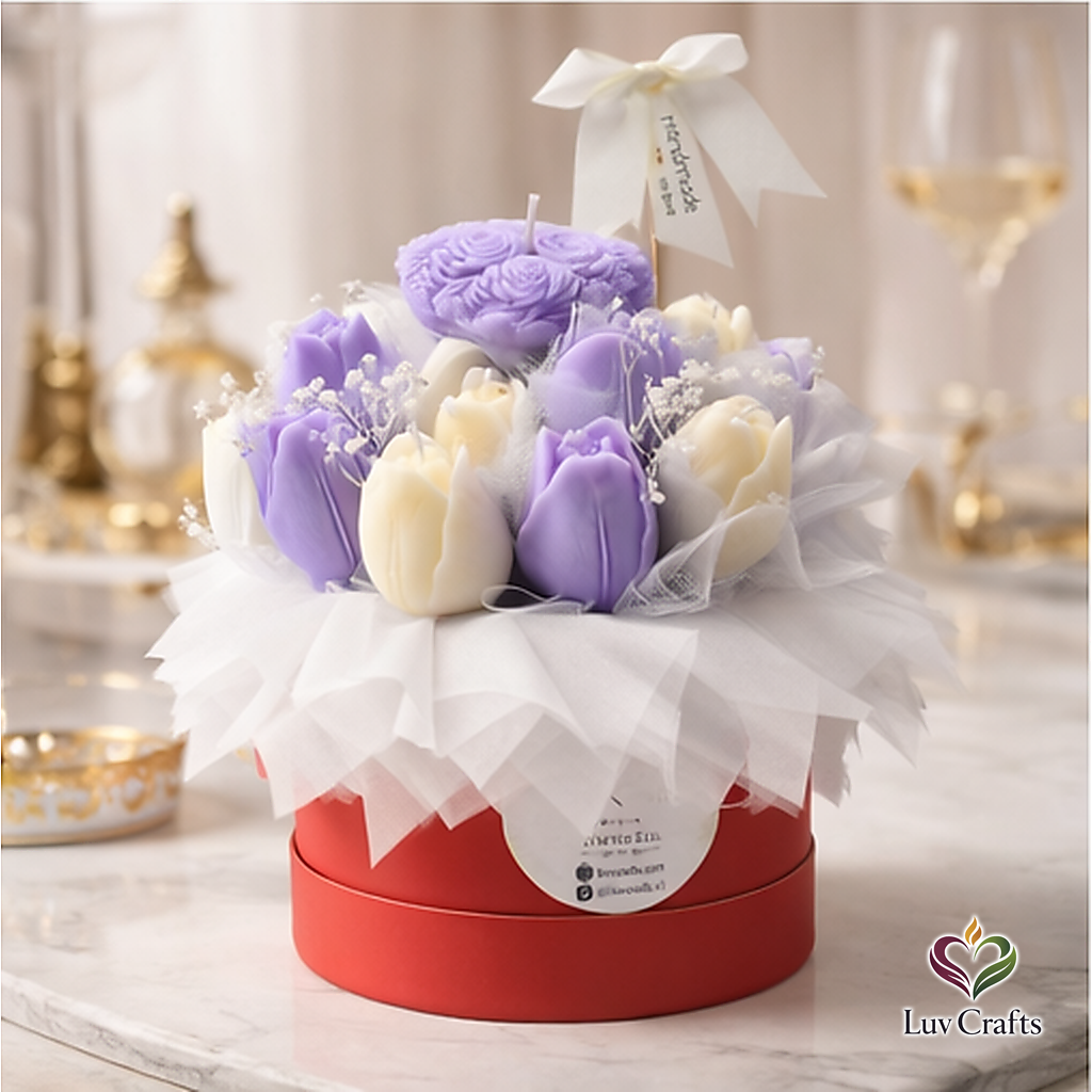 Lavender Tulip Bloom Box – Luxury Flower Candle Bouquet