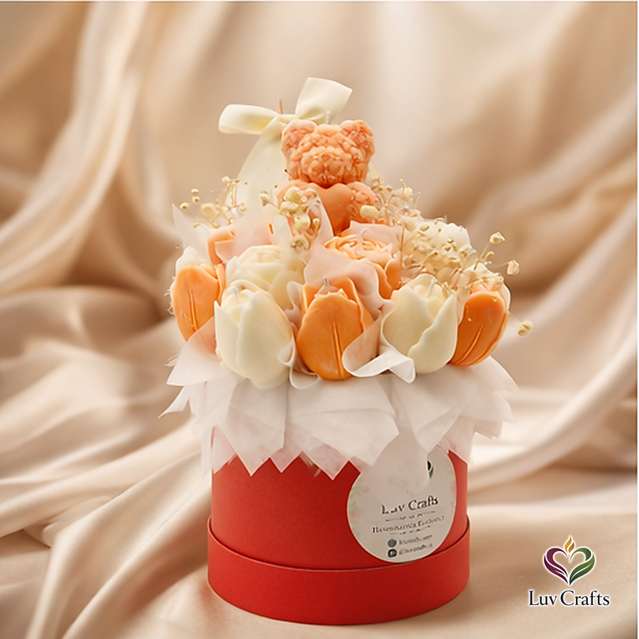 Peach Tulip Bloom Box – Luxury Flower Candle Bouquet