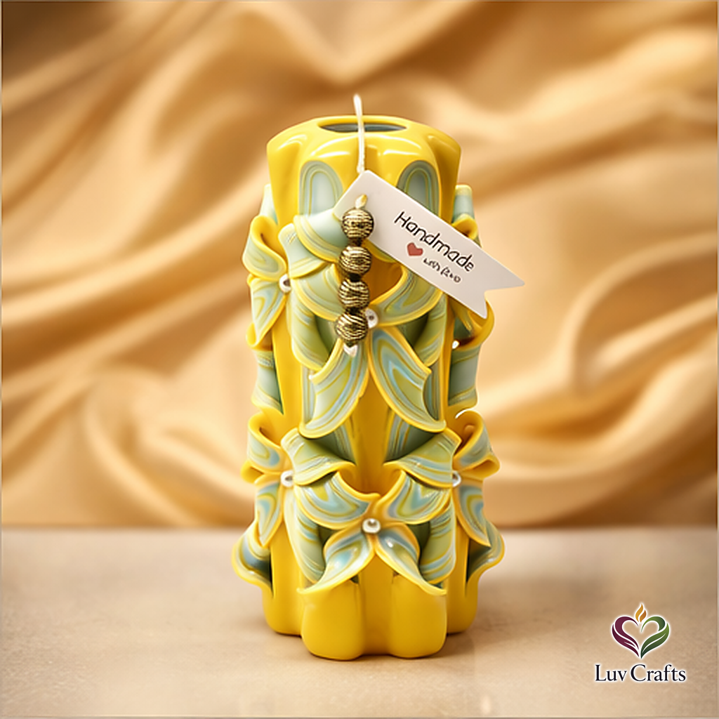 Golden Horizon Ribbons – Hand-Carved Luxury Candle (Extra Large)