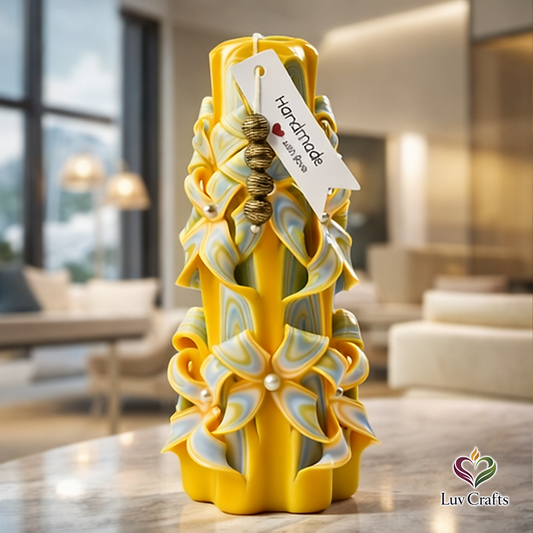 Golden Horizon Ribbons – Hand-Carved Luxury Candle (Large)