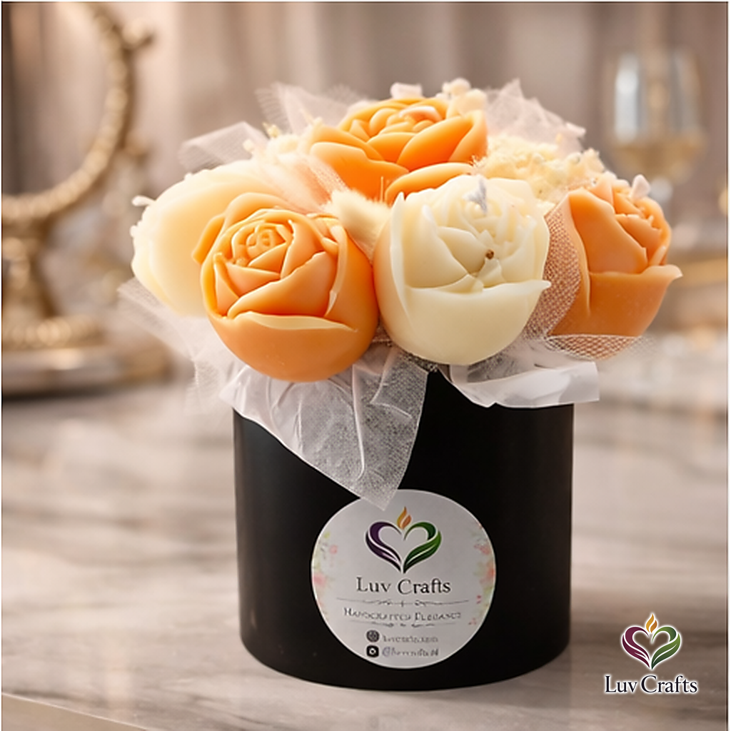 Peach Cream Petite Bloom Box – Small Luxury Flower Candle Bouquet