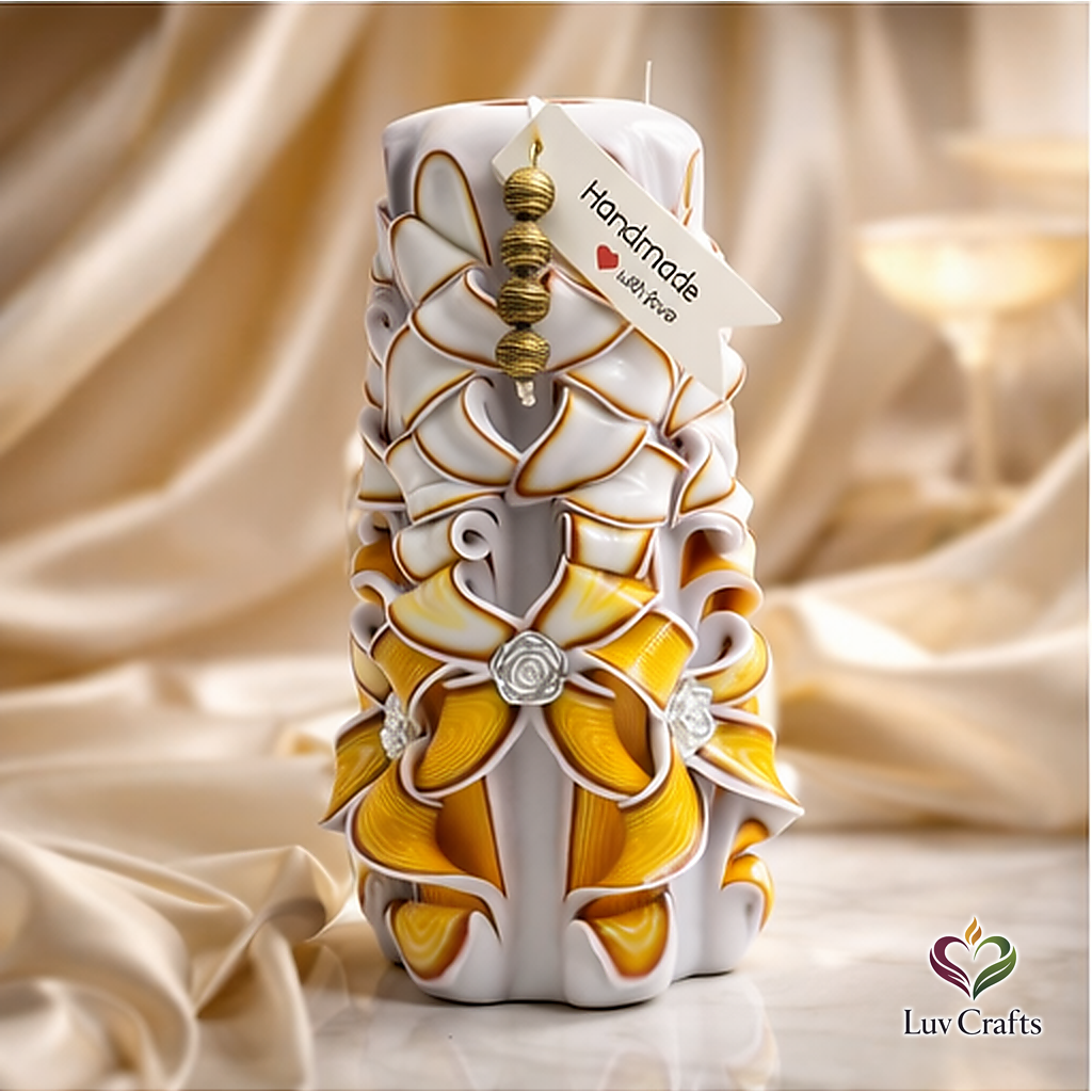 Golden Ivory Ribbons – Hand-Carved Luxury Candle