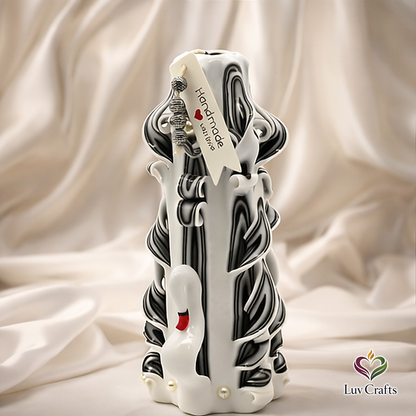 Ivory Noir Swan Ribbons – Hand-Carved Luxury Candle