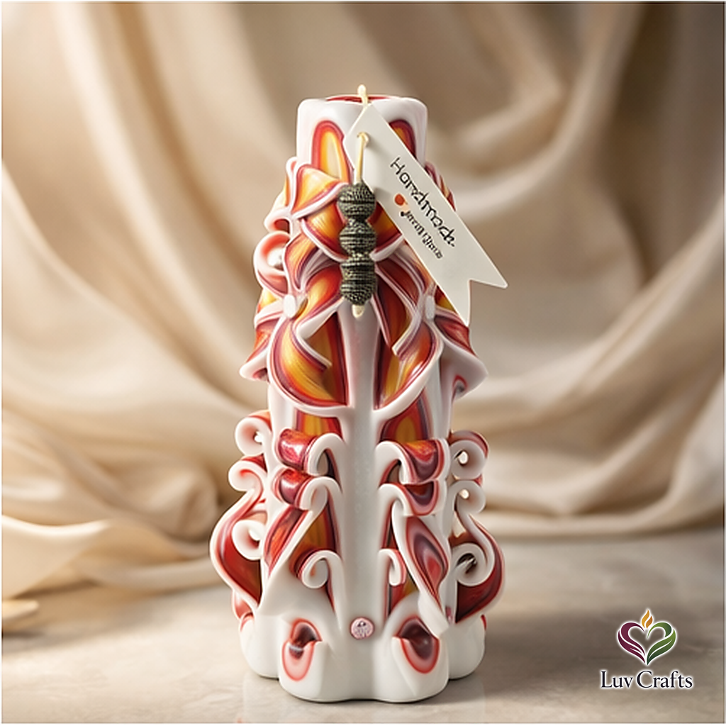 Crimson Ember Ribbons – Hand-Carved Luxury Candle