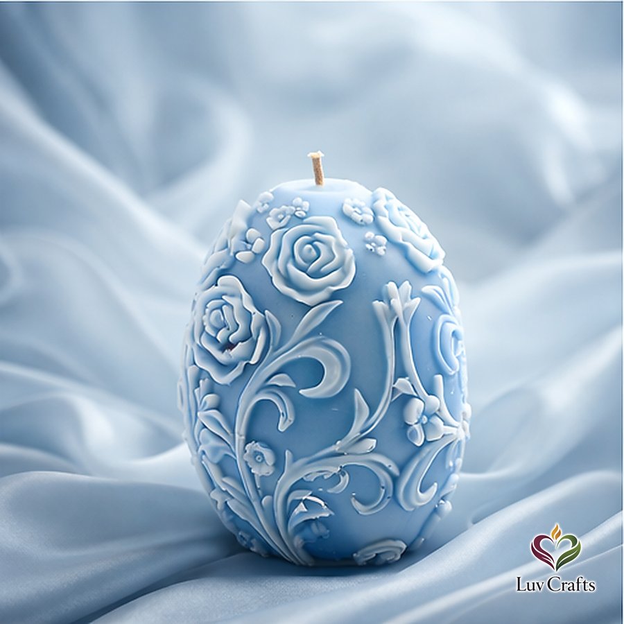 Light Blue Easter Egg Candle – Floral Sculpted Luxury Edition