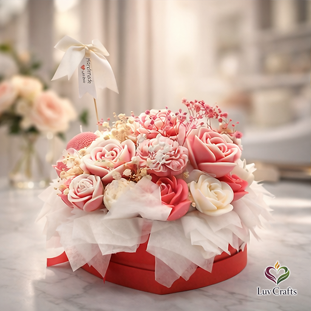 Blush Rose Heart Bloom – Luxury Flower Candle Bouquet