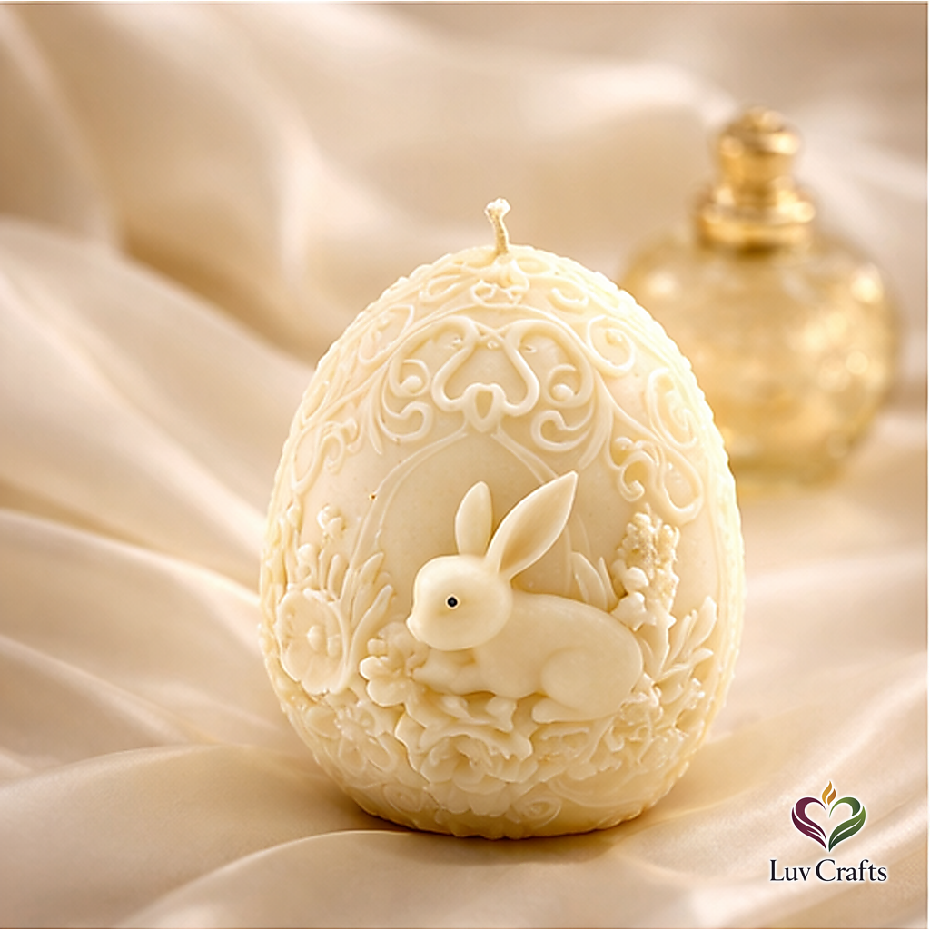 Ivory Easter Egg Candle – Bunny Floral Sculpted Luxury Edition