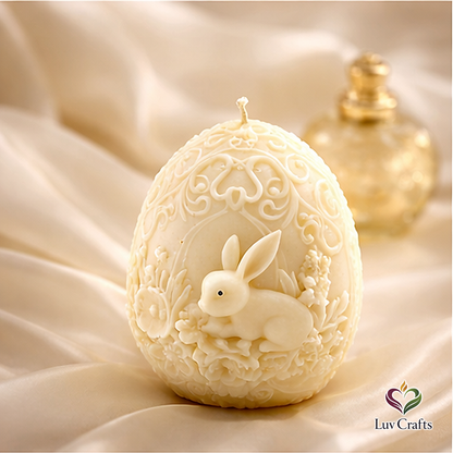 Ivory Easter Egg Candle – Bunny Floral Sculpted Luxury Edition