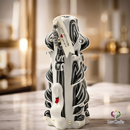 Ivory Noir Swan Ribbons – Hand-Carved Luxury Candle