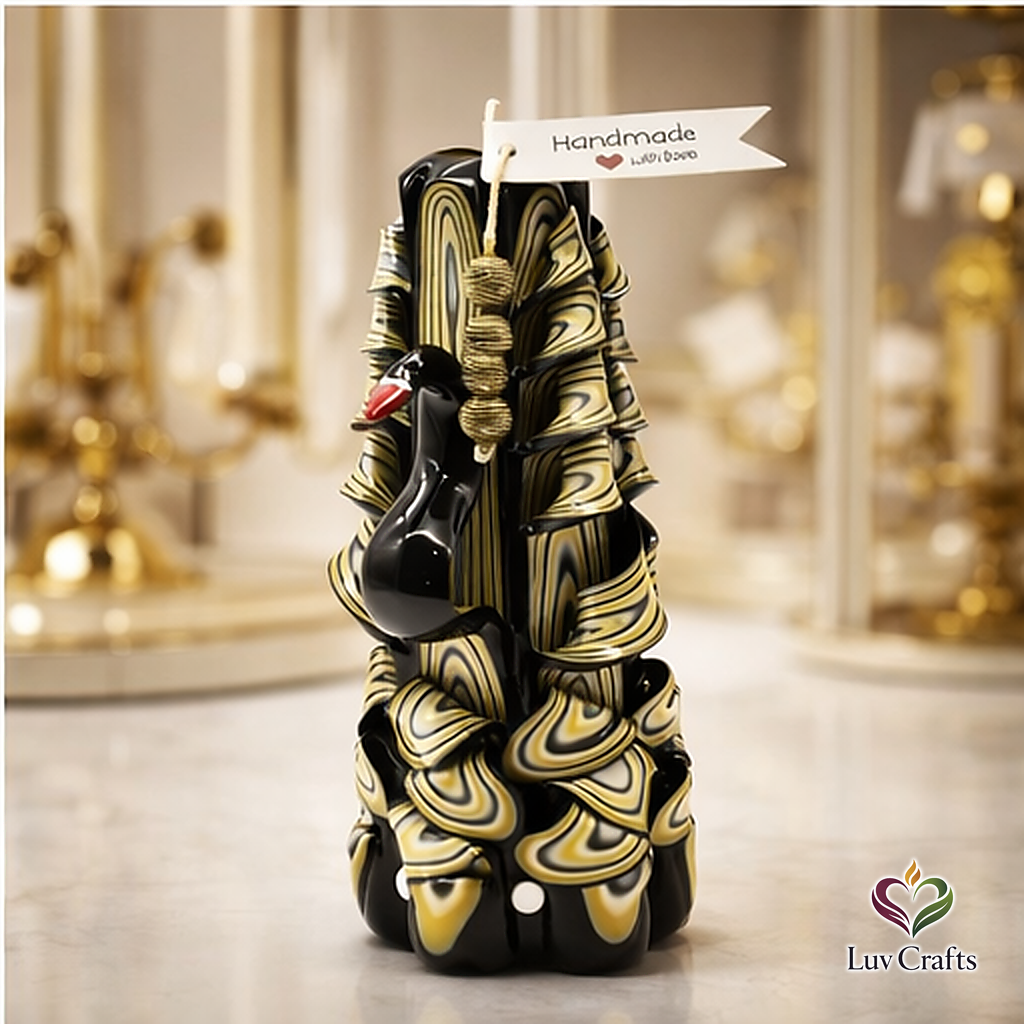 Obsidian Gold Swan Ribbons – Hand-Carved Luxury Candle