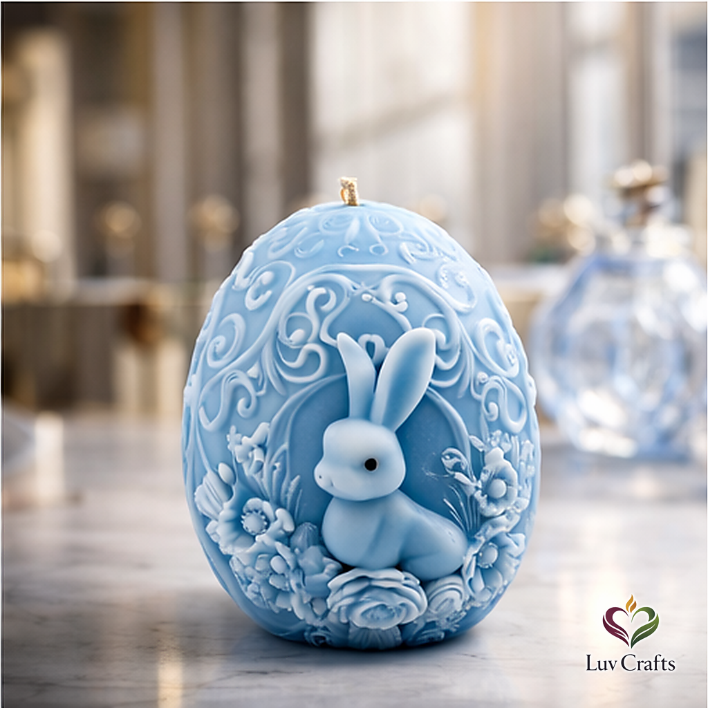 Light Blue Easter Egg Candle – Bunny Sculpted Luxury Edition