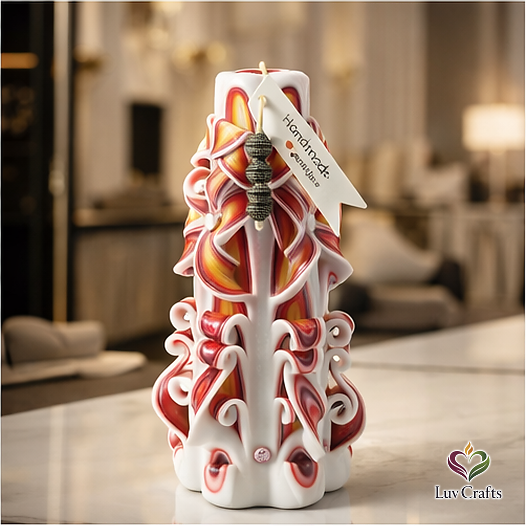 Crimson Ember Ribbons – Hand-Carved Luxury Candle