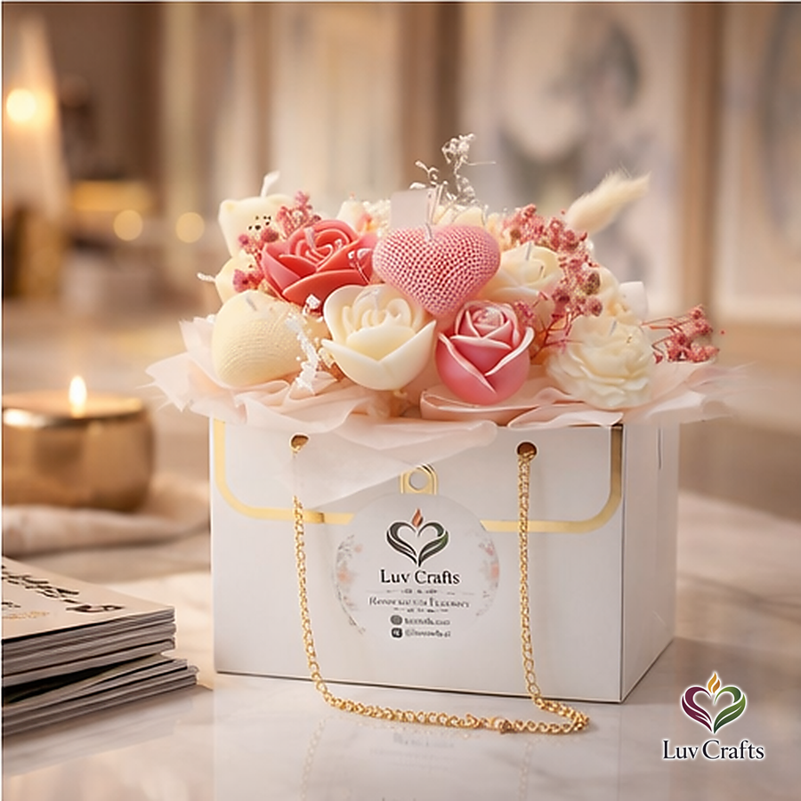Blush Ivory Bloom Bag – Luxury Flower Candle Bouquet