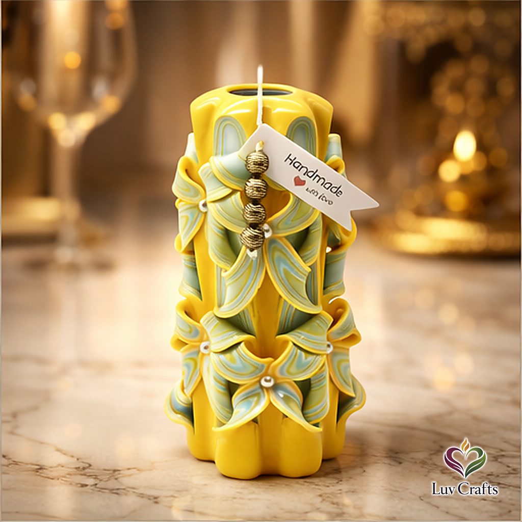 Golden Horizon Ribbons – Hand-Carved Luxury Candle (Extra Large)
