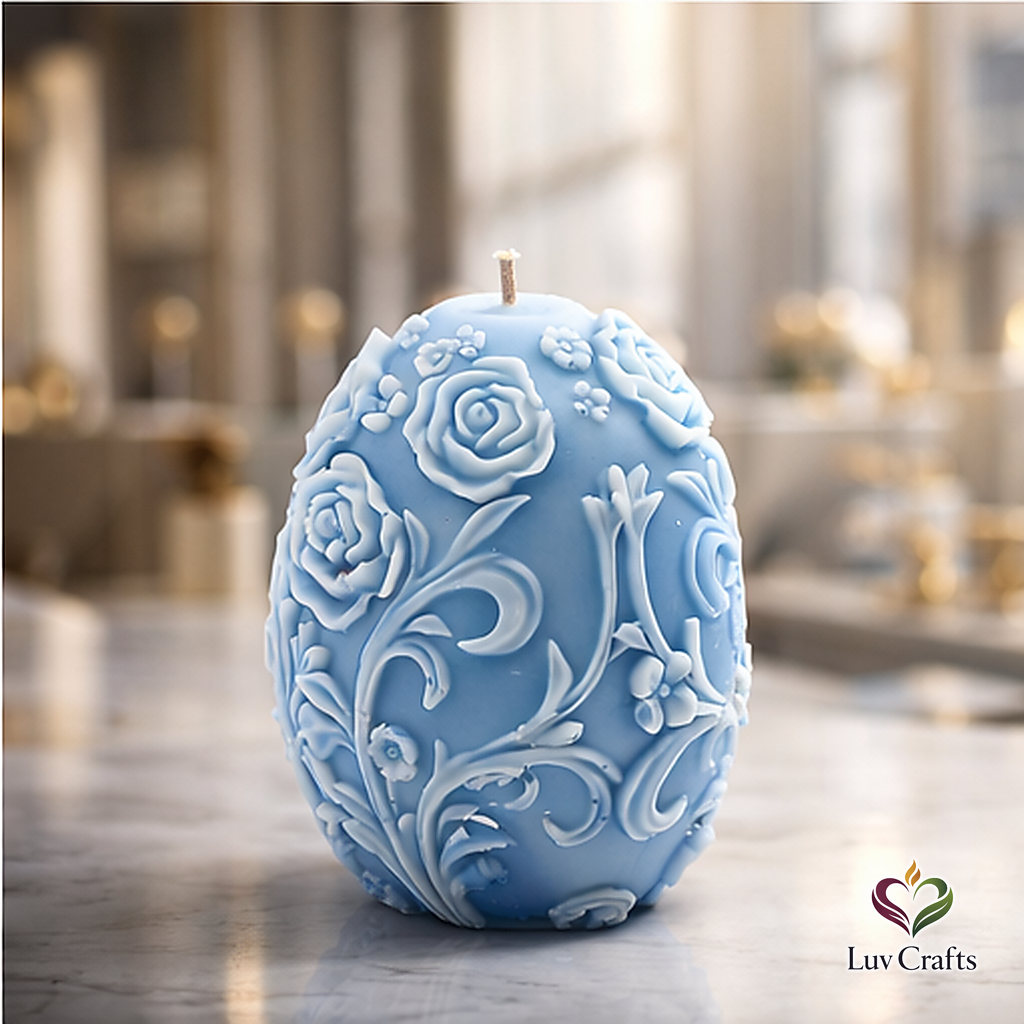 Light Blue Easter Egg Candle – Floral Sculpted Luxury Edition