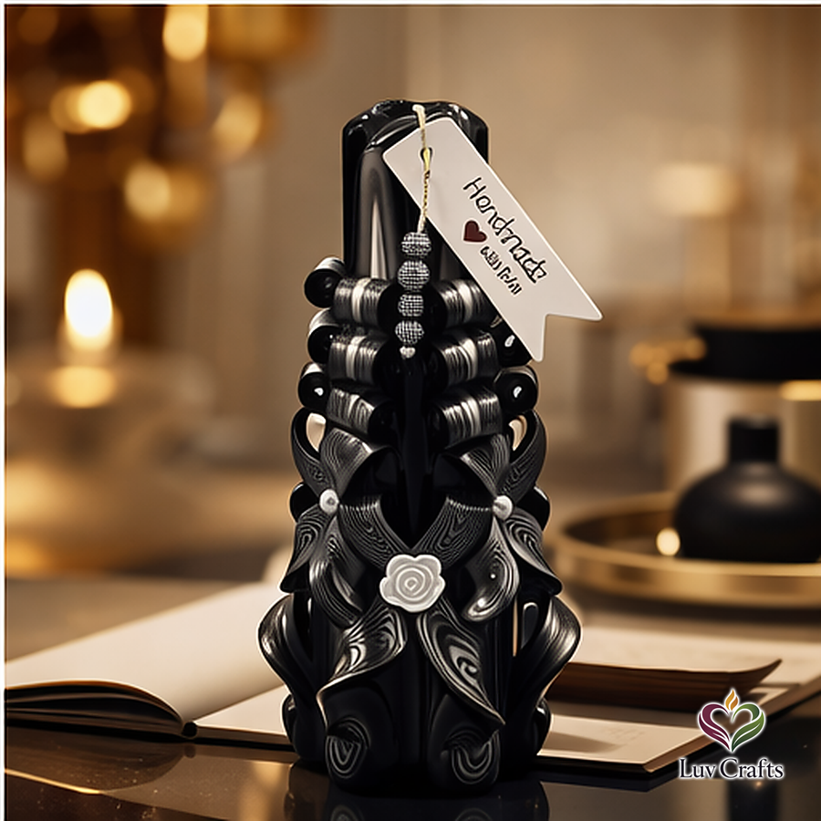 Obsidian Ivory Ribbons – Large Hand-Carved Luxury Candle