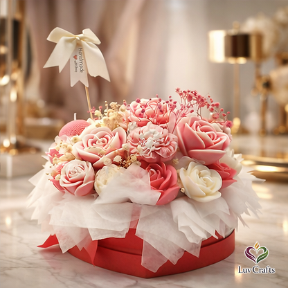 Blush Rose Heart Bloom – Luxury Flower Candle Bouquet