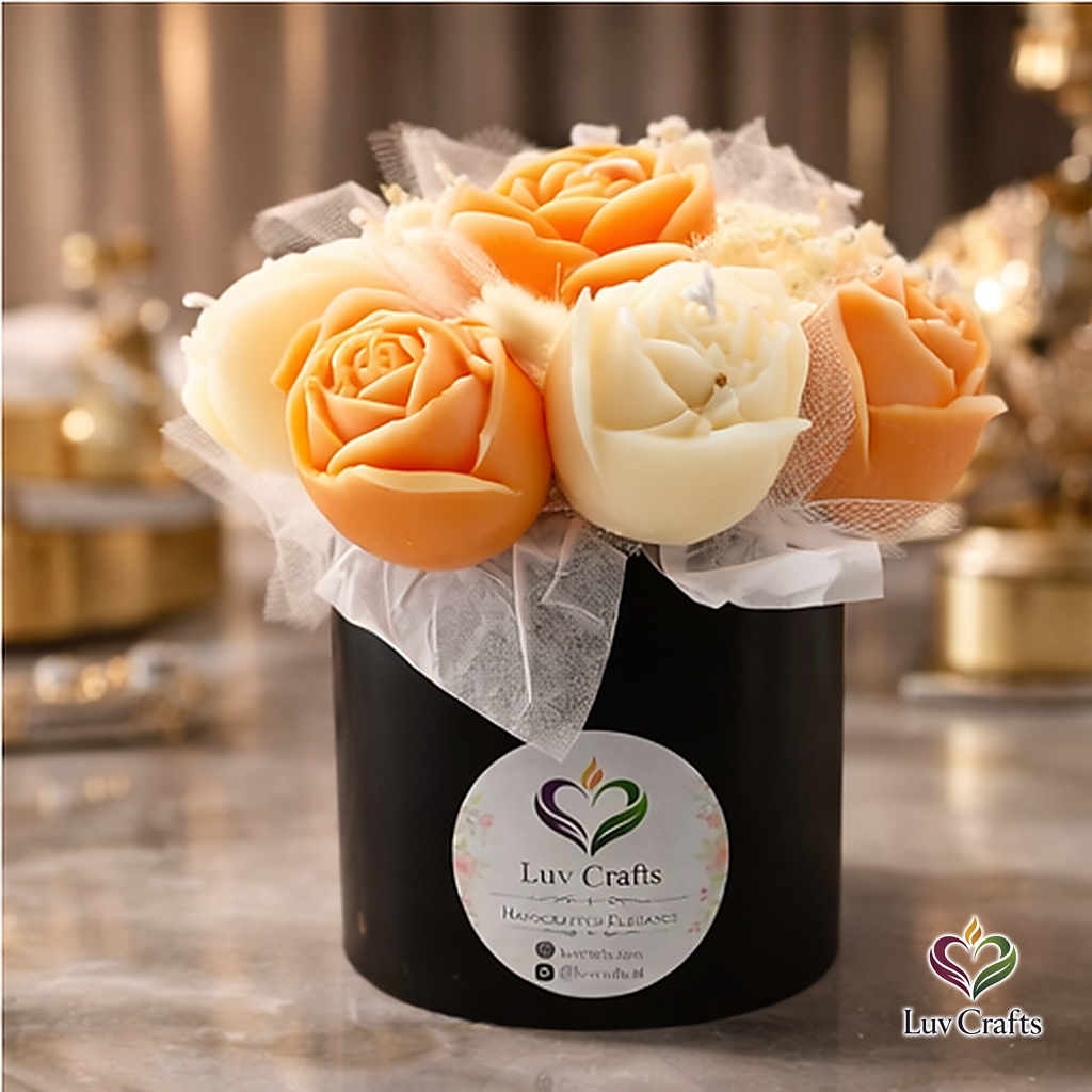 Peach Cream Petite Bloom Box – Small Luxury Flower Candle Bouquet