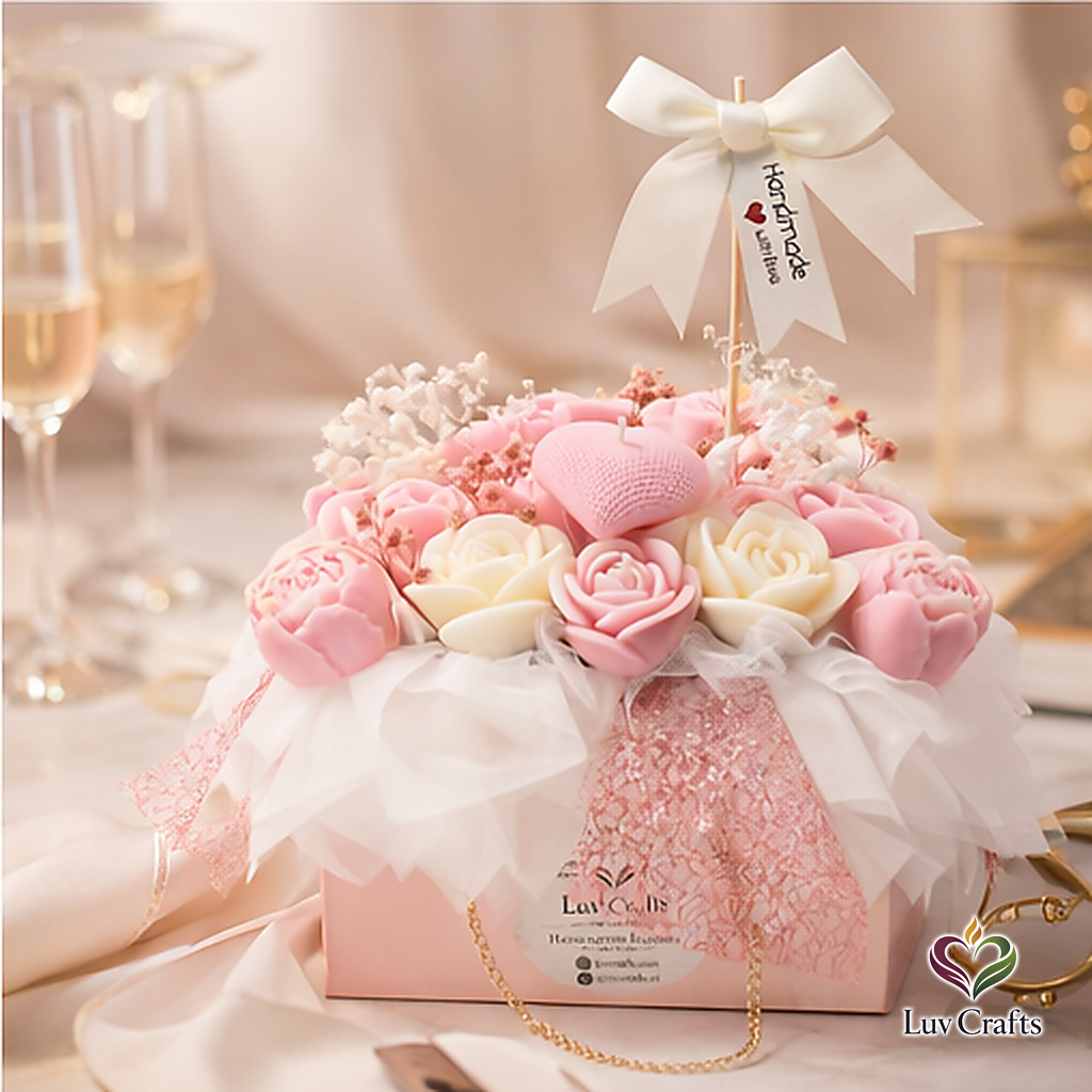 Blush Rose Bloom Bag – Luxury Flower Candle Bouquet