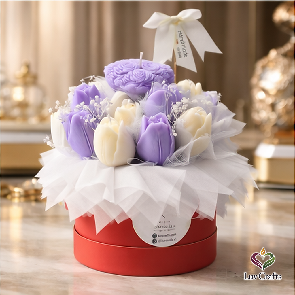 Lavender Tulip Bloom Box – Luxury Flower Candle Bouquet