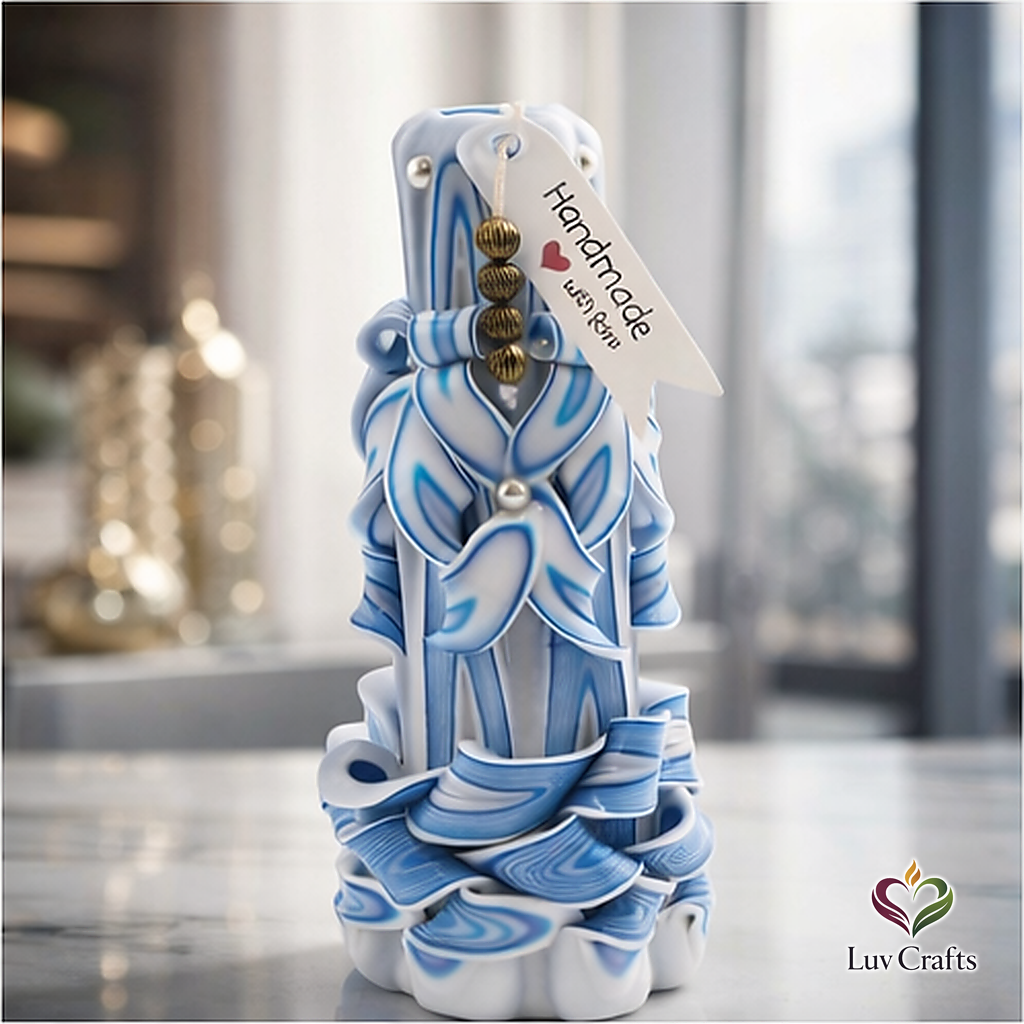Azure Flow Ribbons – Hand-Carved Luxury Candle