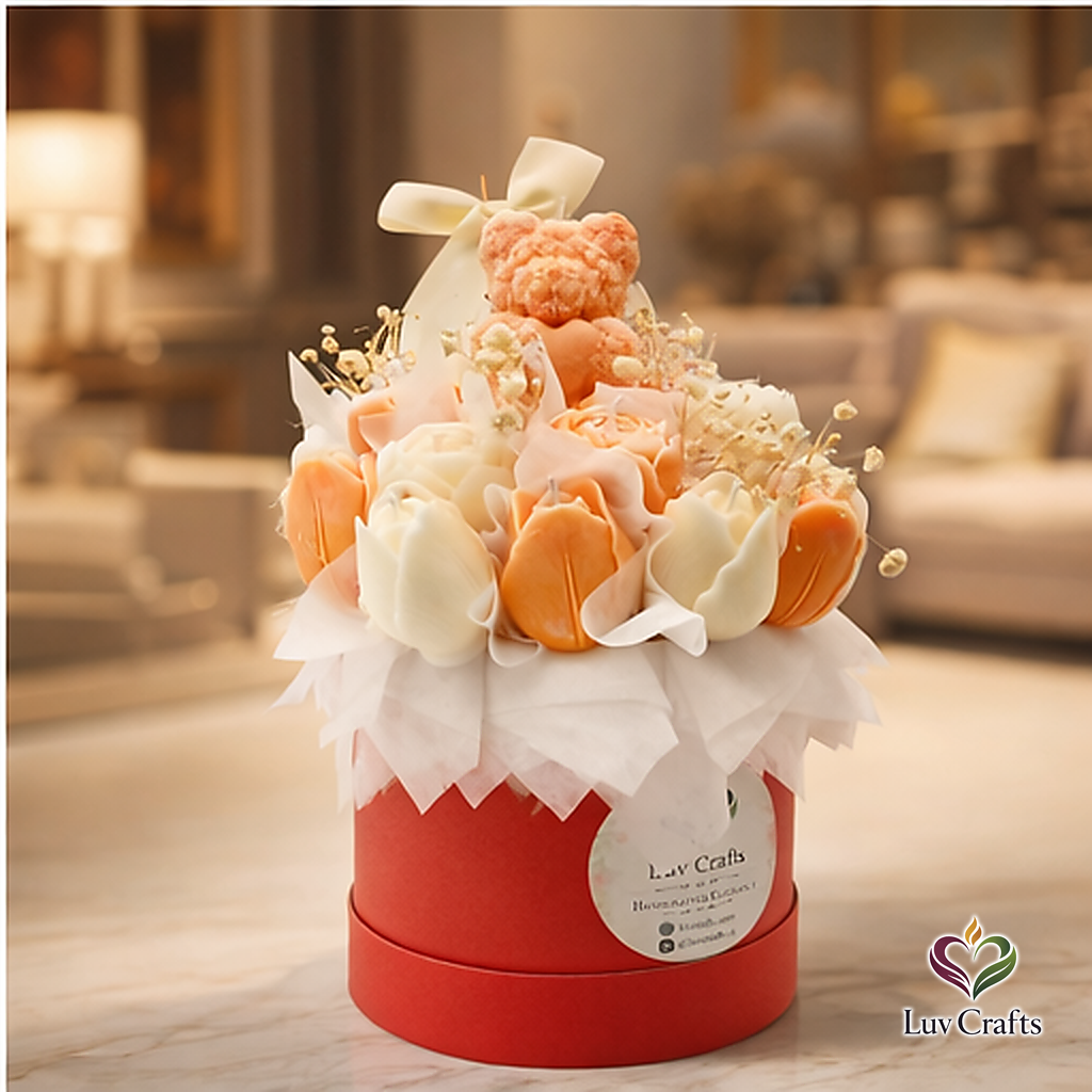 Peach Tulip Bloom Box – Luxury Flower Candle Bouquet
