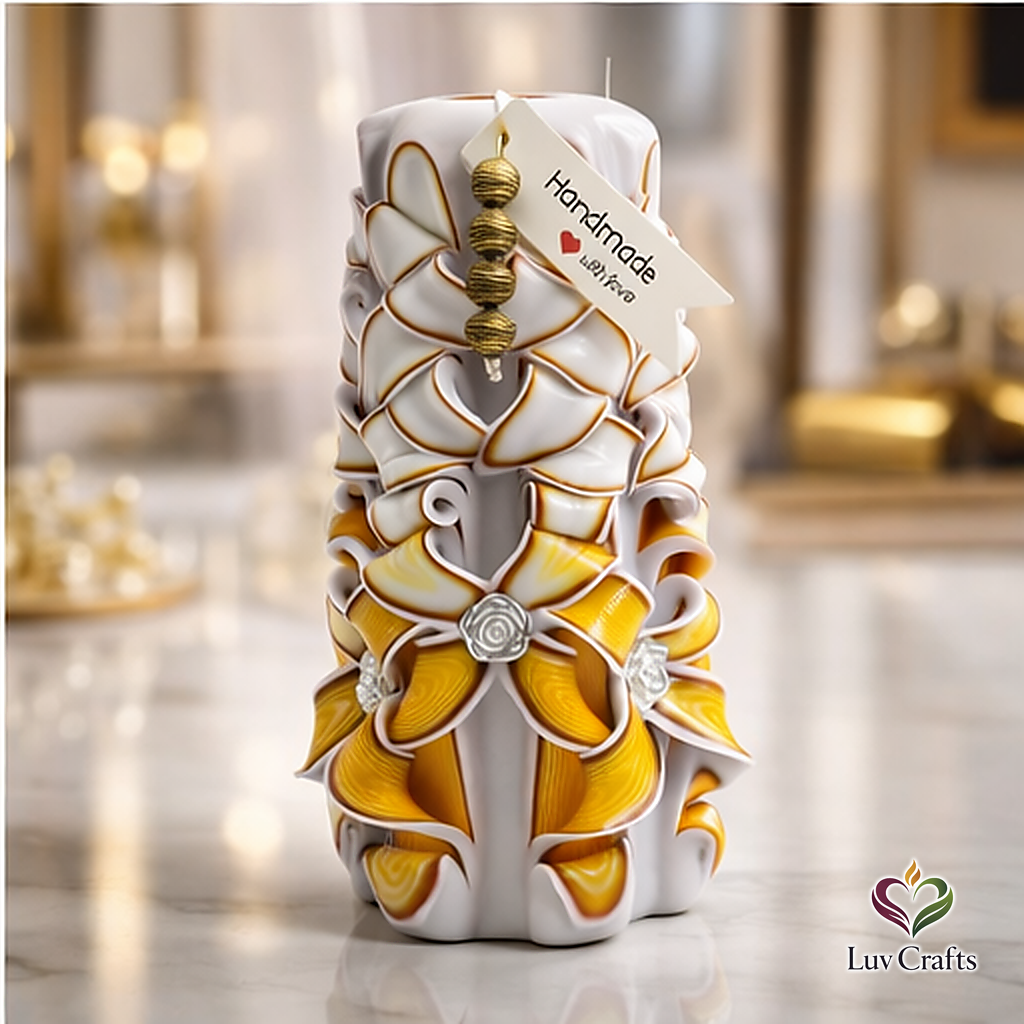 Golden Ivory Ribbons – Hand-Carved Luxury Candle
