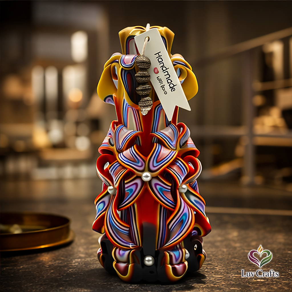 Golden Ember Ribbons – Hand-Carved Luxury Candle