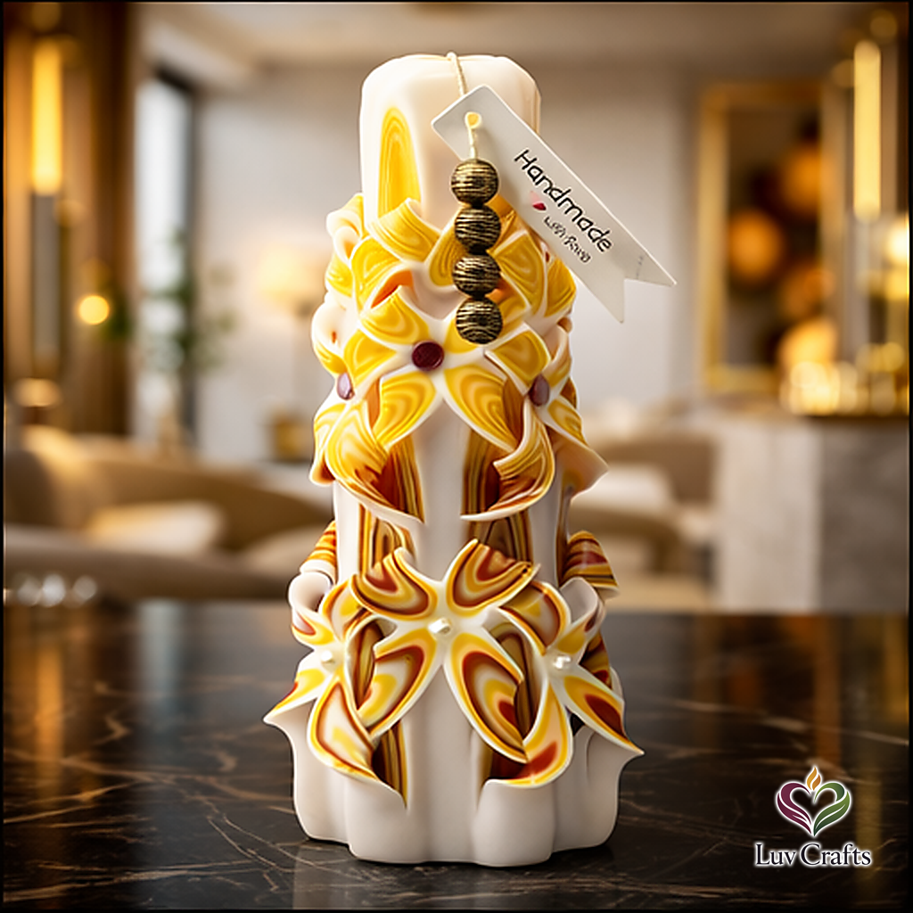 Golden Ember Ribbons – Hand-Carved Luxury Candle