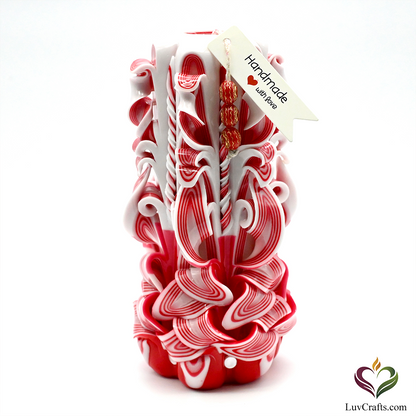 Candy Cane Red Ribbons – Hand-Carved Luxury Candle