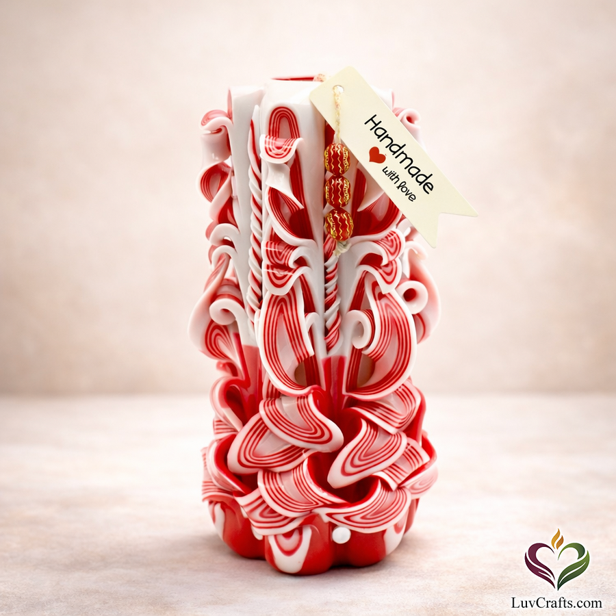 Candy Cane Red Ribbons – Hand-Carved Luxury Candle