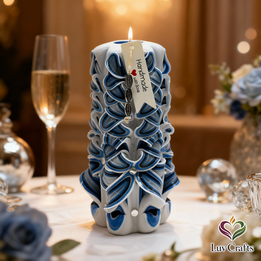 Arctic Blue Ribbons – Hand-Carved Luxury Candle