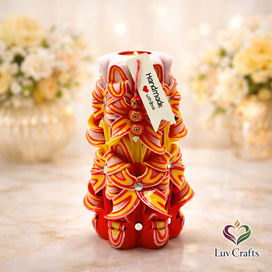 Scarlet Sunrise Ribbons – Hand-Carved Luxury Candle