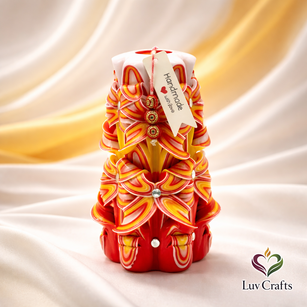Scarlet Sunrise Ribbons – Hand-Carved Luxury Candle