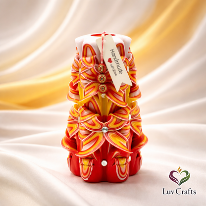 Scarlet Sunrise Ribbons – Hand-Carved Luxury Candle