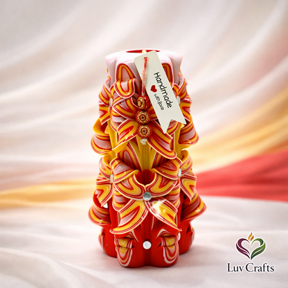 Scarlet Sunrise Ribbons – Hand-Carved Luxury Candle