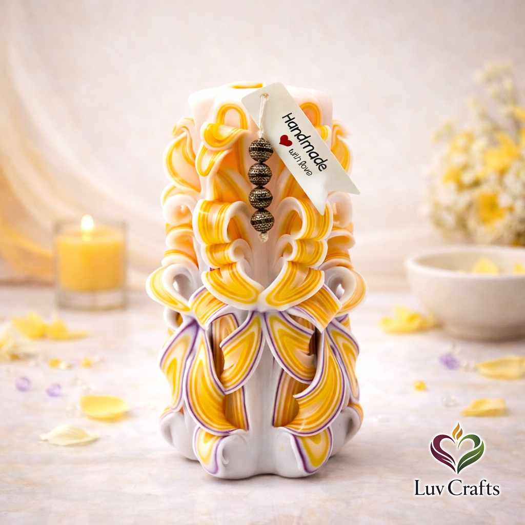 Sunlit Ivory Ribbons – Hand-Carved Luxury Candle