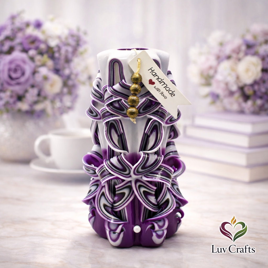 Velvet Amethyst Ribbons – Hand-Carved Luxury Candle