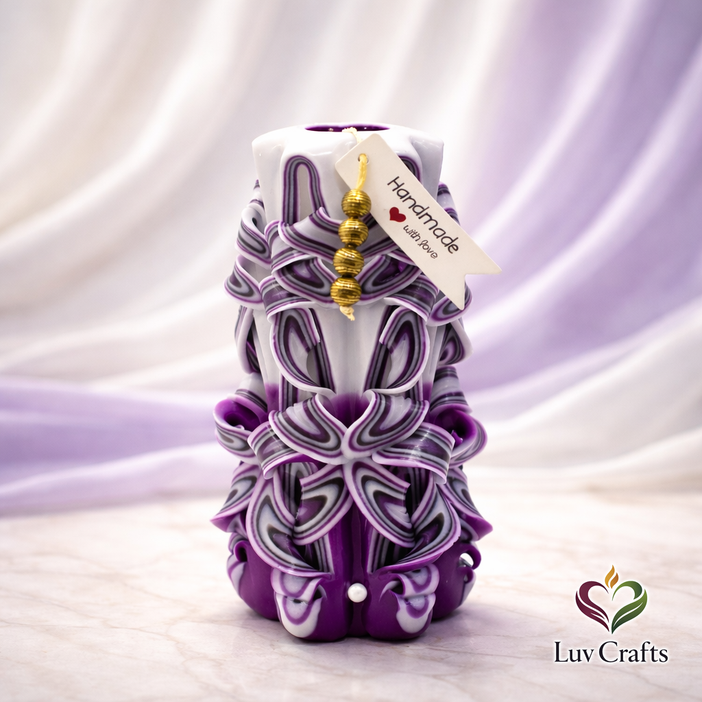 Velvet Amethyst Ribbons – Hand-Carved Luxury Candle