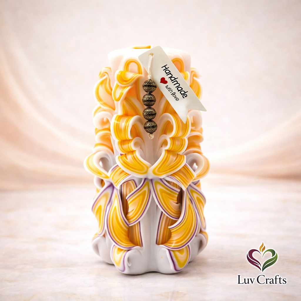 Sunlit Ivory Ribbons – Hand-Carved Luxury Candle