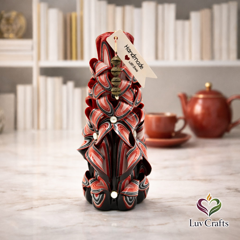 Scarlet Noir Ribbons – Hand-Carved Luxury Candle