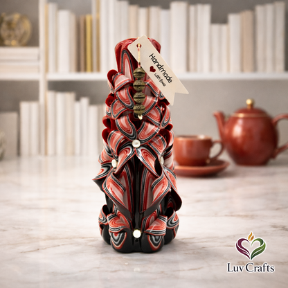 Scarlet Noir Ribbons – Hand-Carved Luxury Candle