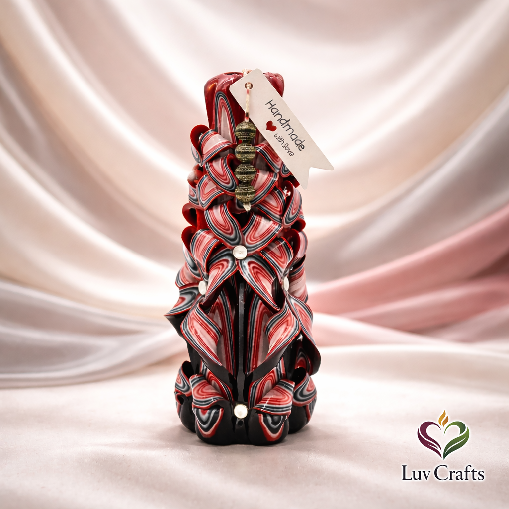 Scarlet Noir Ribbons – Hand-Carved Luxury Candle