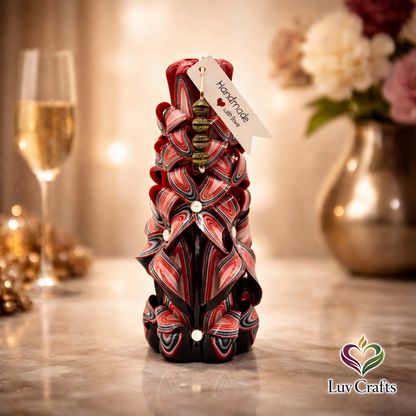 Scarlet Noir Ribbons – Hand-Carved Luxury Candle