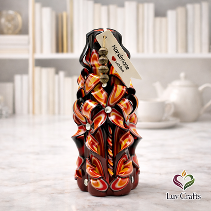 Crimson Ember Noir Ribbons – Hand-Carved Luxury Candle