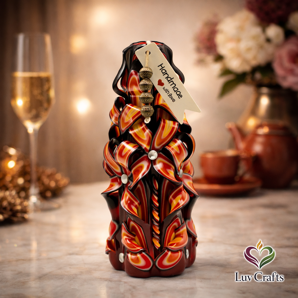 Crimson Ember Noir Ribbons – Hand-Carved Luxury Candle