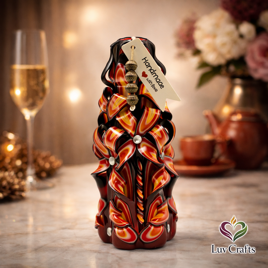 Crimson Ember Noir Ribbons – Hand-Carved Luxury Candle